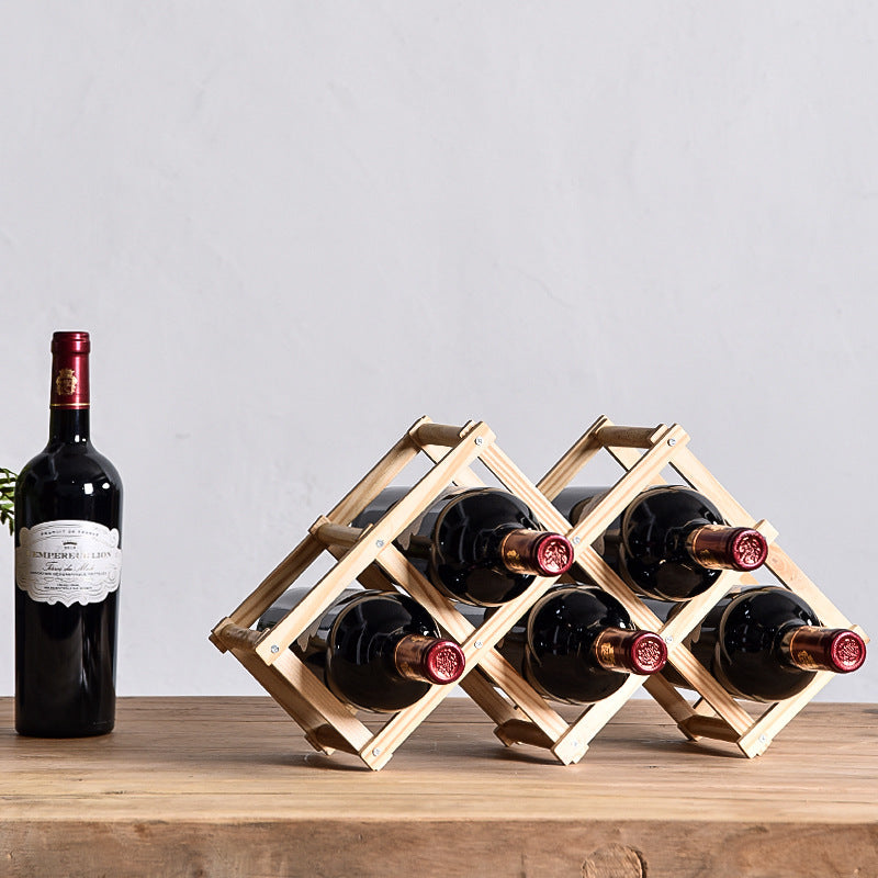 Luvino Wooden Wine Rack – Foldable & Stackable Wine Storage Organizer for Countertop, Cabinets & Bar – Rustic Wood Bottle Holder (Holds 6 Bottles)