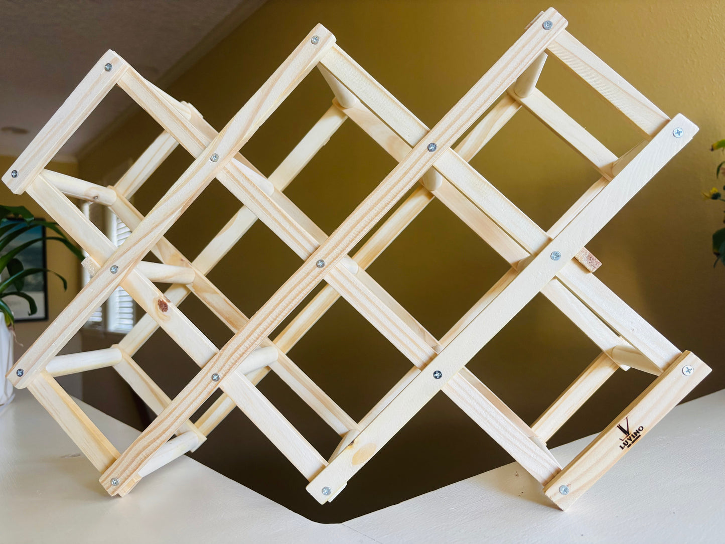 Luvino Wooden Wine Rack – Foldable & Stackable Organizer for Countertop & Bar – Rustic Bottle Holder (Holds 10 Bottles)