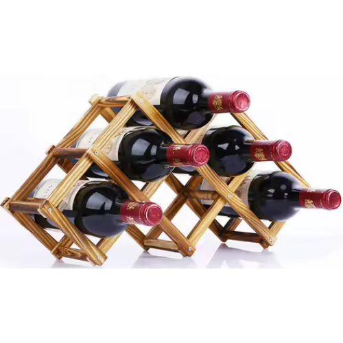 Luvino Wooden Wine Rack – Foldable & Stackable Wine Storage Organizer for Countertop, Cabinets & Bar – Rustic Wood Bottle Holder (Holds 6 Bottles)