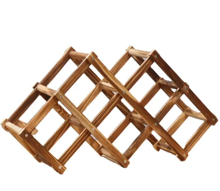 Luvino Wooden Wine Rack – Foldable & Stackable Wine Storage Organizer for Countertop, Cabinets & Bar – Rustic Wood Bottle Holder (Holds 6 Bottles)