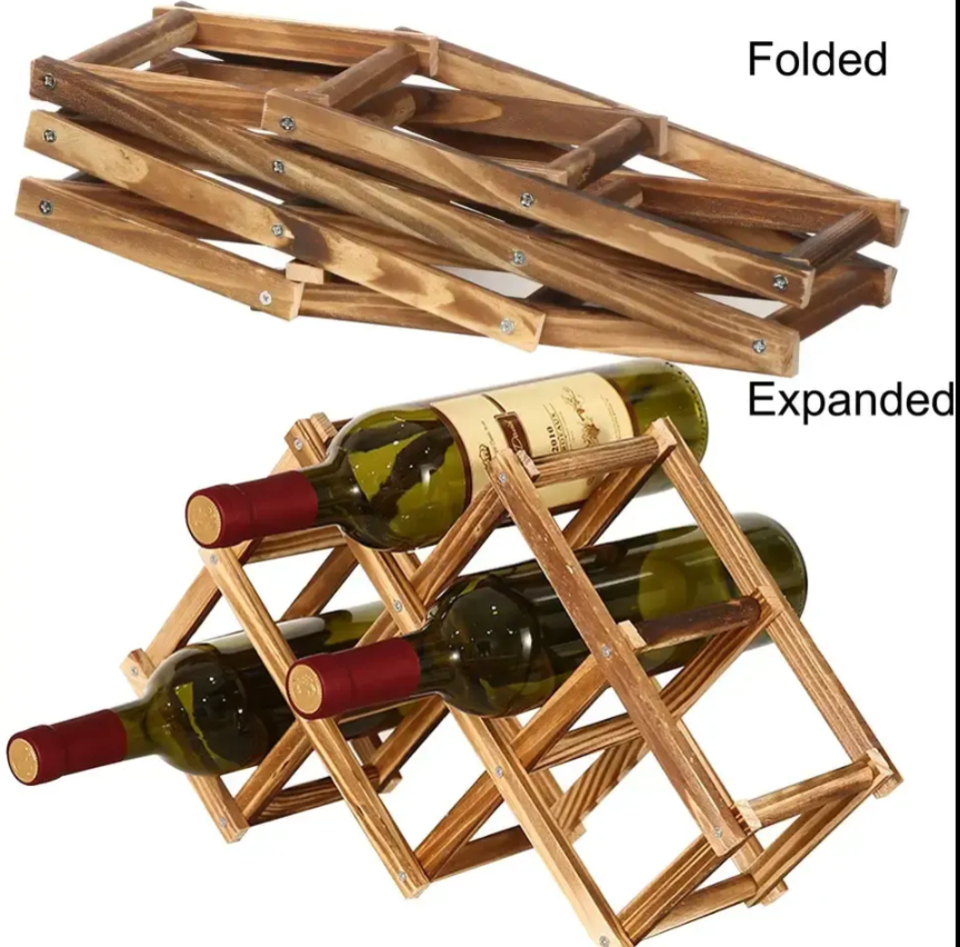 Luvino Wooden Wine Rack – Foldable & Stackable Wine Storage Organizer for Countertop, Cabinets & Bar – Rustic Wood Bottle Holder (Holds 6 Bottles)