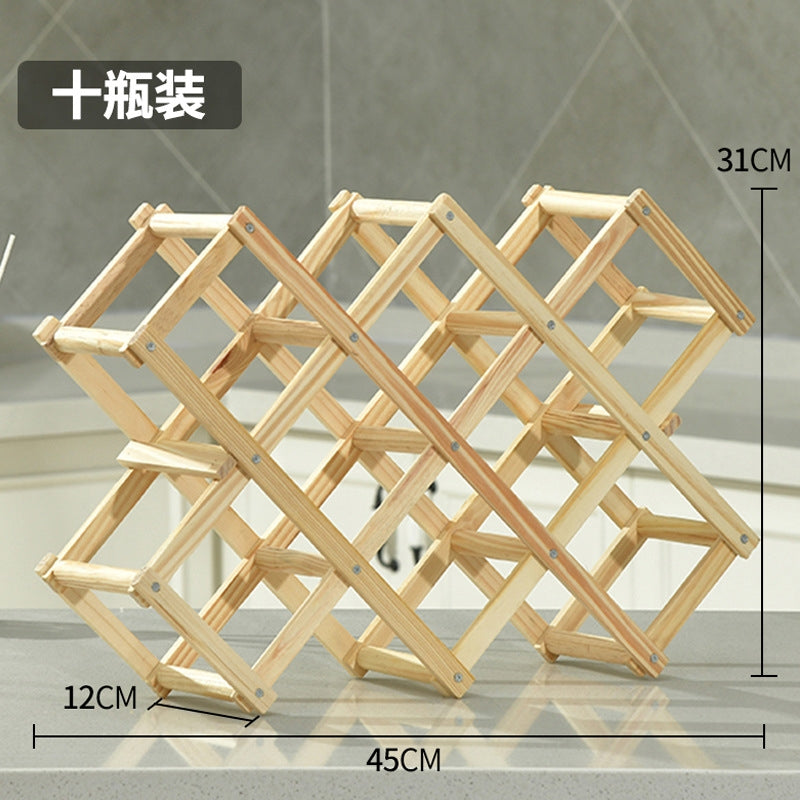 Luvino Wooden Wine Rack – Foldable & Stackable Organizer for Countertop & Bar – Rustic Bottle Holder (Holds 10 Bottles)