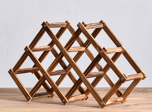 Luvino Wooden Wine Rack – Foldable & Stackable Wine Storage Organizer for Countertop, Cabinets & Bar – Rustic Wood Bottle Holder (Holds 6 Bottles)