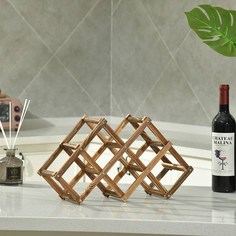 Luvino Wooden Wine Rack – Foldable & Stackable Wine Storage Organizer for Countertop, Cabinets & Bar – Rustic Wood Bottle Holder (Holds 6 Bottles)