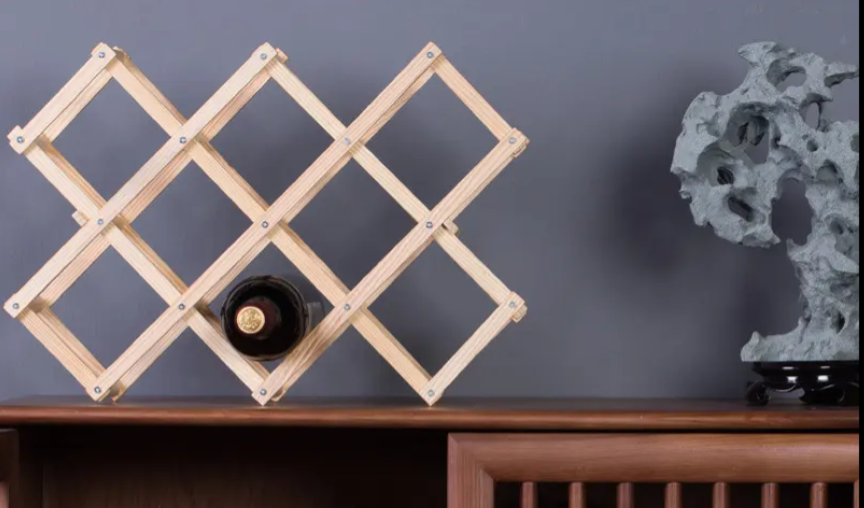 Luvino Wooden Wine Rack – Foldable & Stackable Organizer for Countertop & Bar – Rustic Bottle Holder (Holds 10 Bottles)