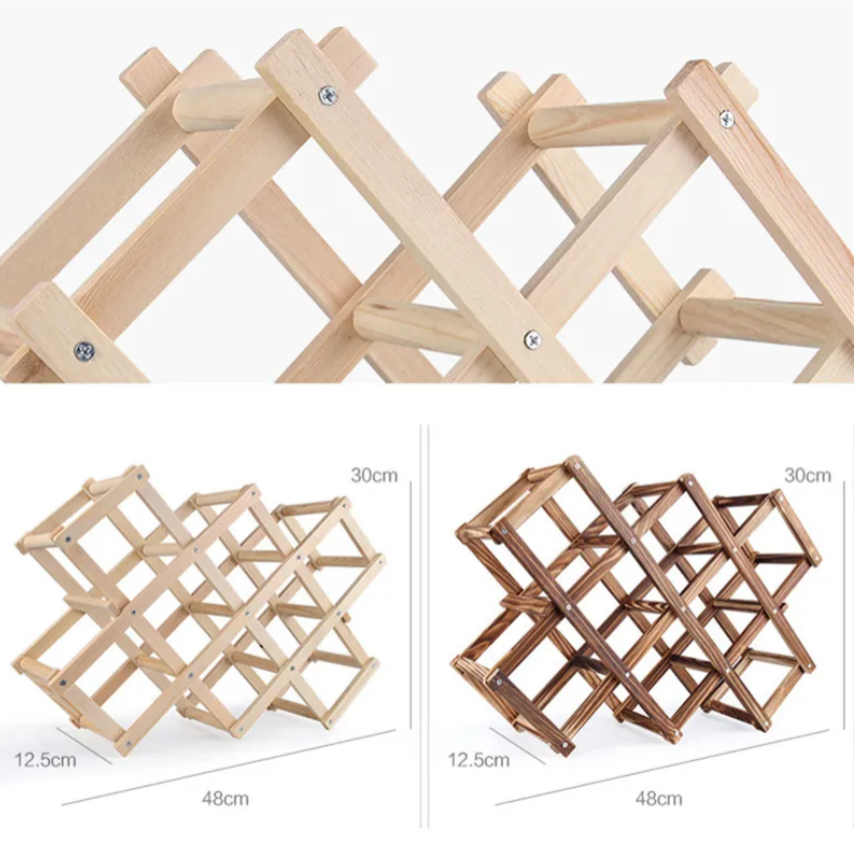 Luvino Wooden Wine Rack – Foldable & Stackable Organizer for Countertop & Bar – Rustic Bottle Holder (Holds 10 Bottles)
