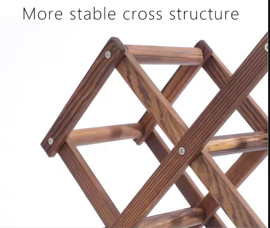 Luvino Wooden Wine Rack – Foldable & Stackable Wine Storage Organizer for Countertop, Cabinets & Bar – Rustic Wood Bottle Holder (Holds 6 Bottles)