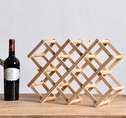 Luvino Wooden Wine Rack – Foldable & Stackable Organizer for Countertop & Bar – Rustic Bottle Holder (Holds 10 Bottles)